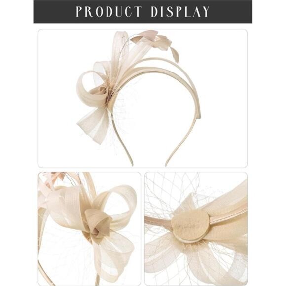 Fascinators Headband with Feather, Khaki main image 4